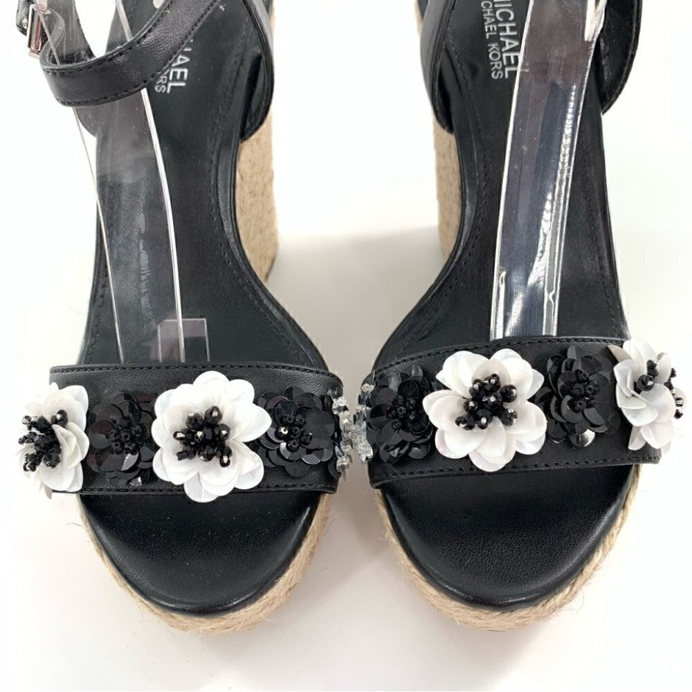 Michael Michael kors sandals 5 35 Jill black white leather platform Espadrilles - Picture 3 of 14